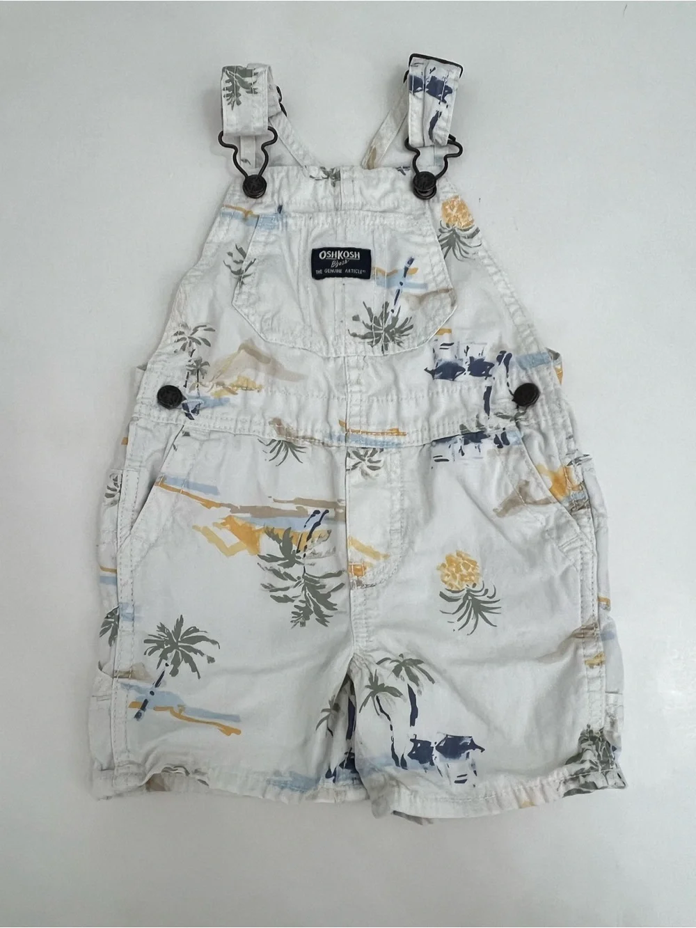 OshKosh B'gosh Cream Tropical Print Toddler 100% Cotton Overalls Size 18 Months